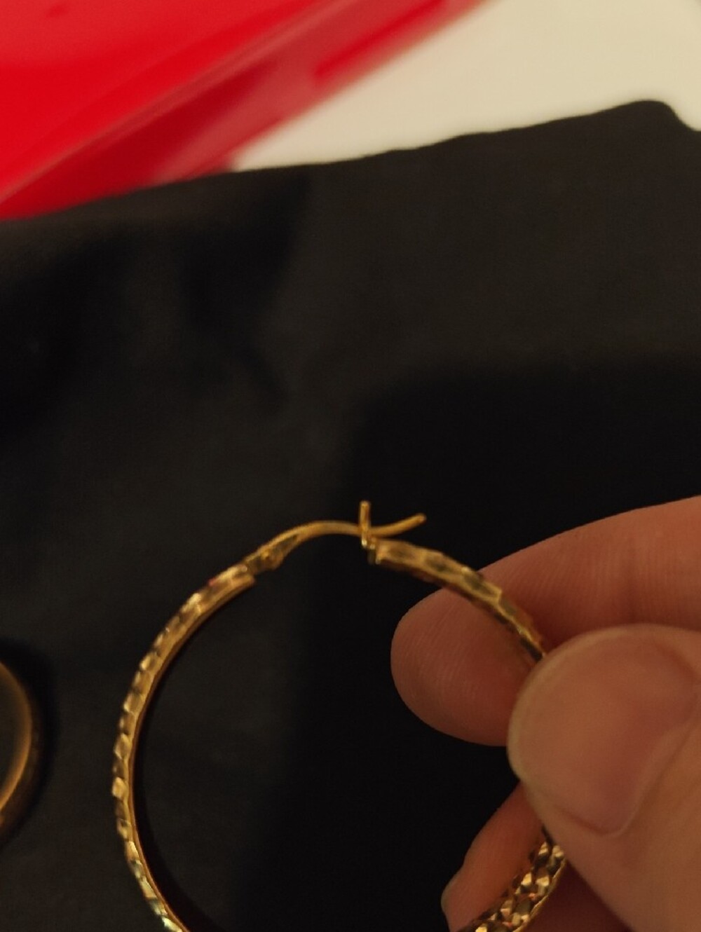 Gold Textured Hoop Earrings - Women Jewelry - Picture 3 of 3
